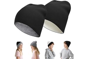 Rosoz Kids Knit Beanie Boys Girls Beanies- Kids Winter Reversible Beanie Hats with Double Sides for 7-12 Years