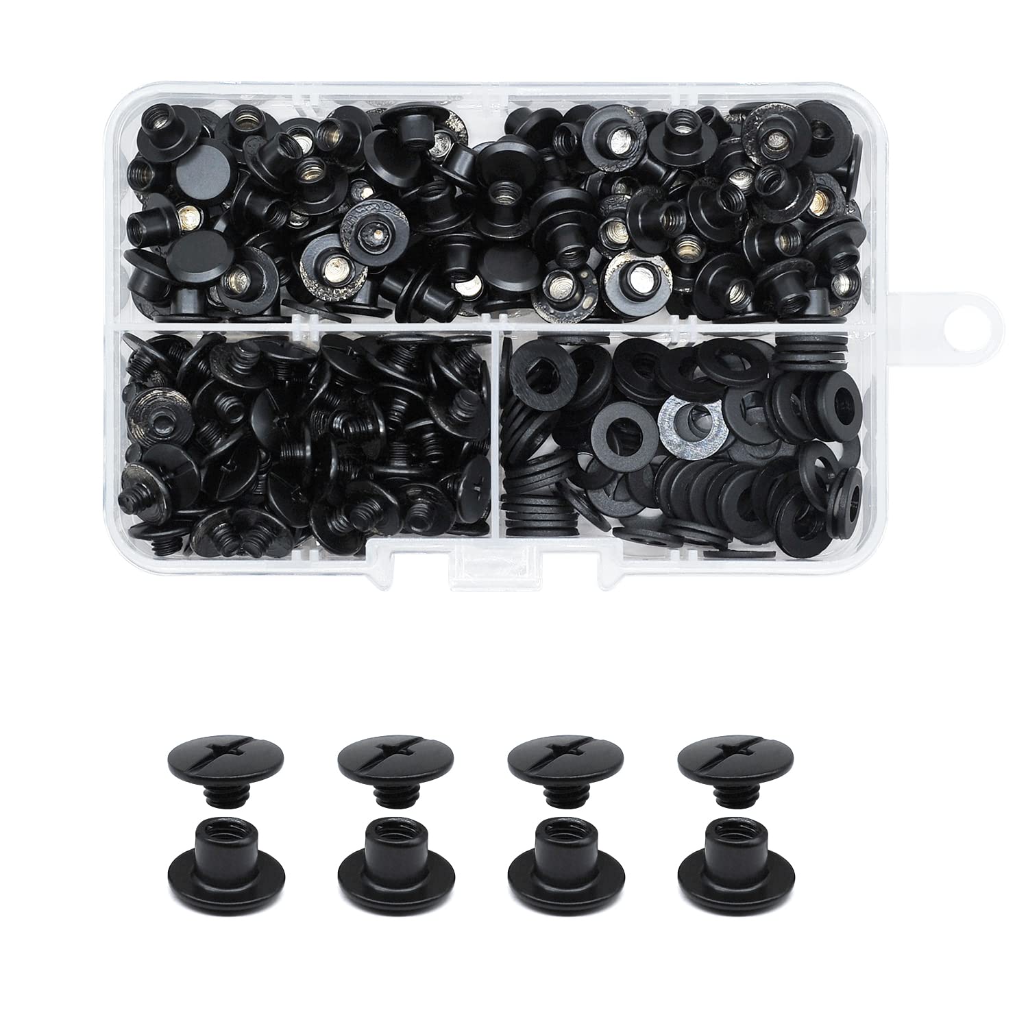 JINTANG 100 Sets Chicago Screw Posts, M5x4mm, Rivet Chicago Binding Screws, Metal Rivet Replacement Repair for Bags, Collar, Harness, Luggage, Purse, Dog Lead, Backpack, Belt (Matte/Dark Black)