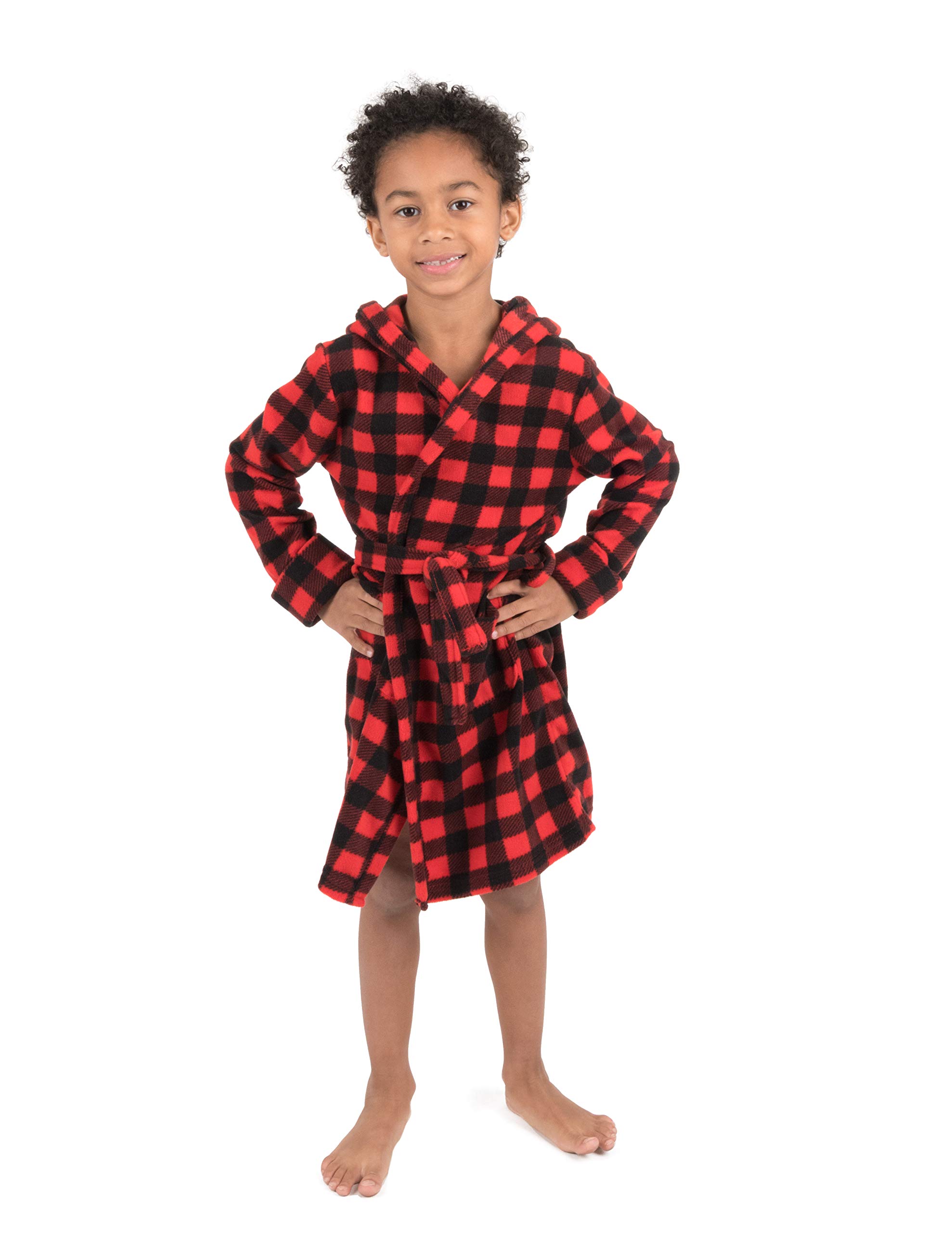 Leveret Kids Fleece Sleep Robe Plaid Red/Black Size