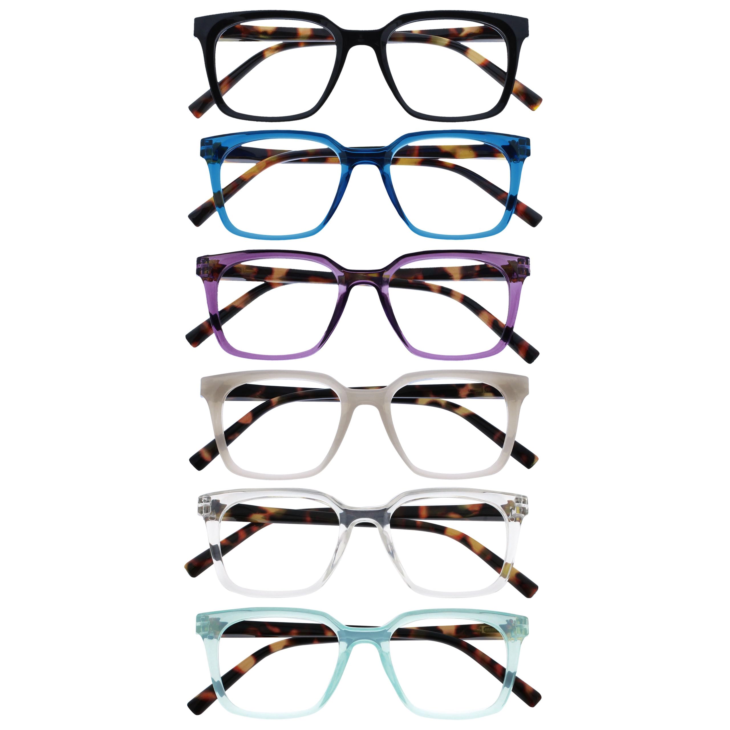 OPULIZE KOI Reading Glasses 6 Pack - Large Rectangular Frame - Black-Blue-Purple-Grey-Clear-Aqua - Mens Womens- Spring Hinges - RRRRRR50-1357CQ - +2.50
