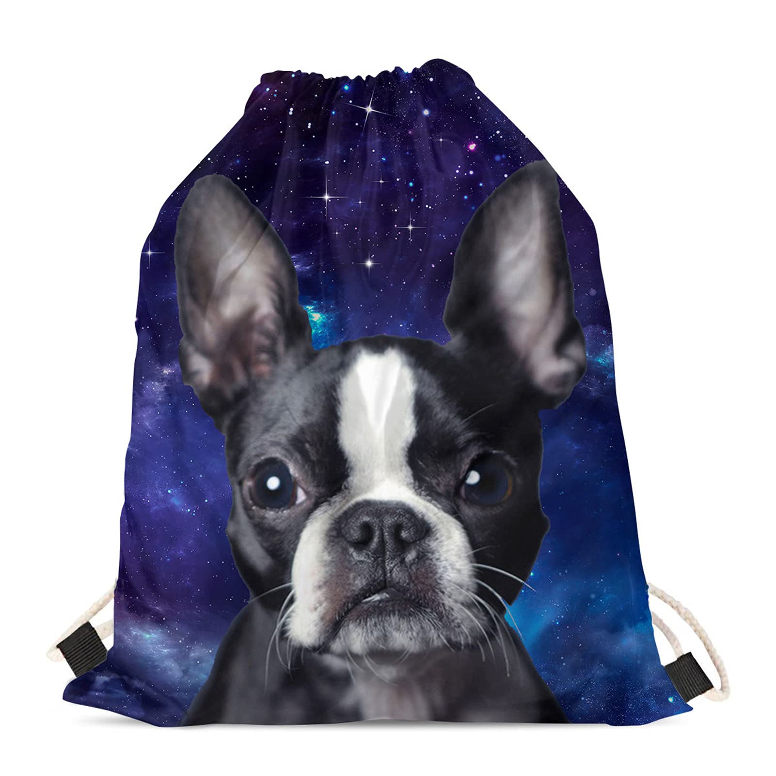 Showudesigns Dog Galaxy Drawstring Bag Small Swimming PE Bags for Kids Childrens Waterproof Sports Cinch Gym Backpack Tribal Cute Boston Terrier — image 1