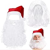 WILLBOND Christmas Santa Costume Set Long White Santa Claus Hat Beard and Wig Set for Christmas Party Costume Accessories