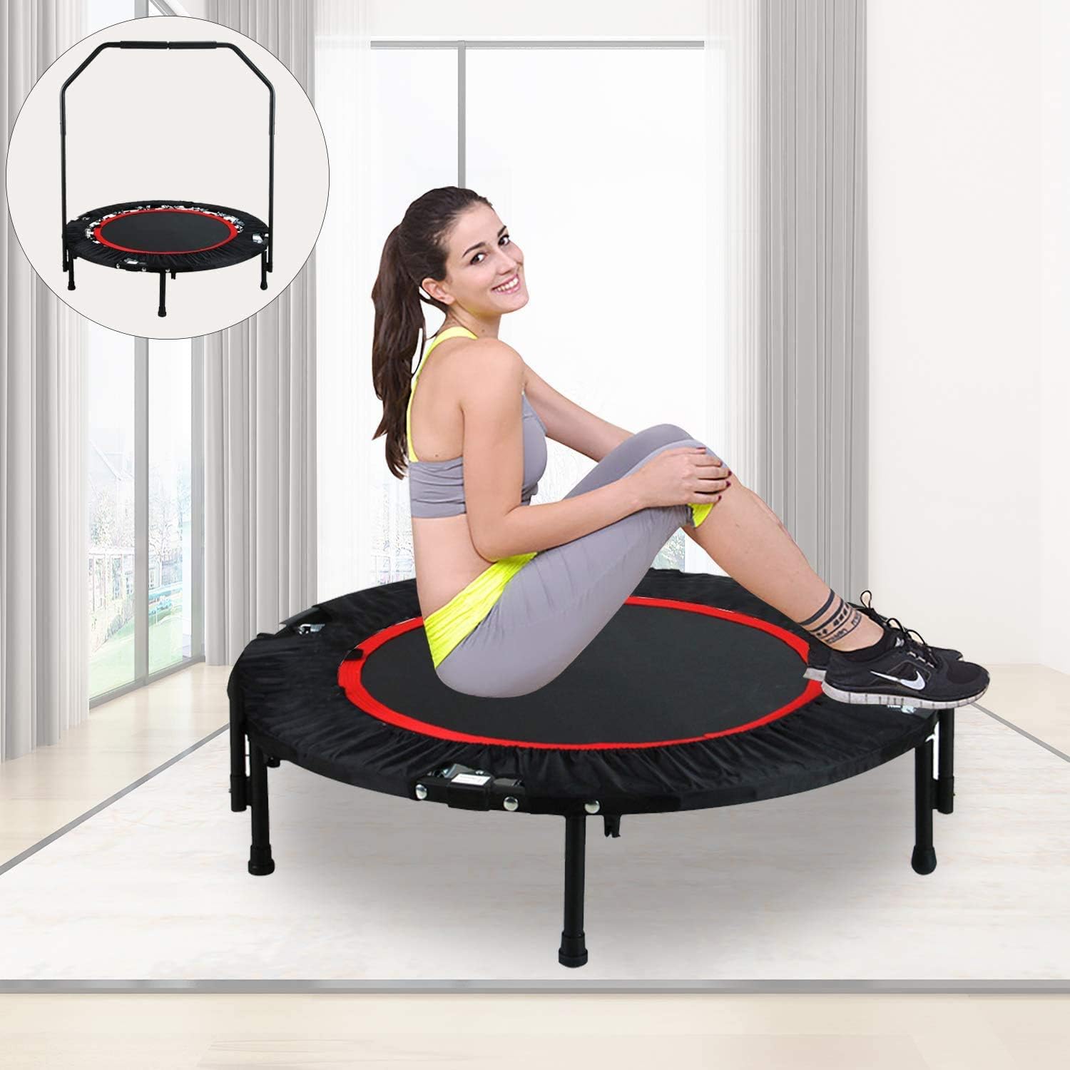 RedSwing Mini Trampoline Rebounders for Adults Kids, 40'' Folding Fitness Trampoline Workout with Removable Bar, Max Load 270Lbs, Black/Orange (Black 40 Inches New)