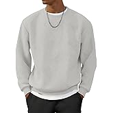 UOUA Men's Crewneck Sweatshirt Jacquard Texture Pullover Casual Long Sleeve Shirt for Fall Winter