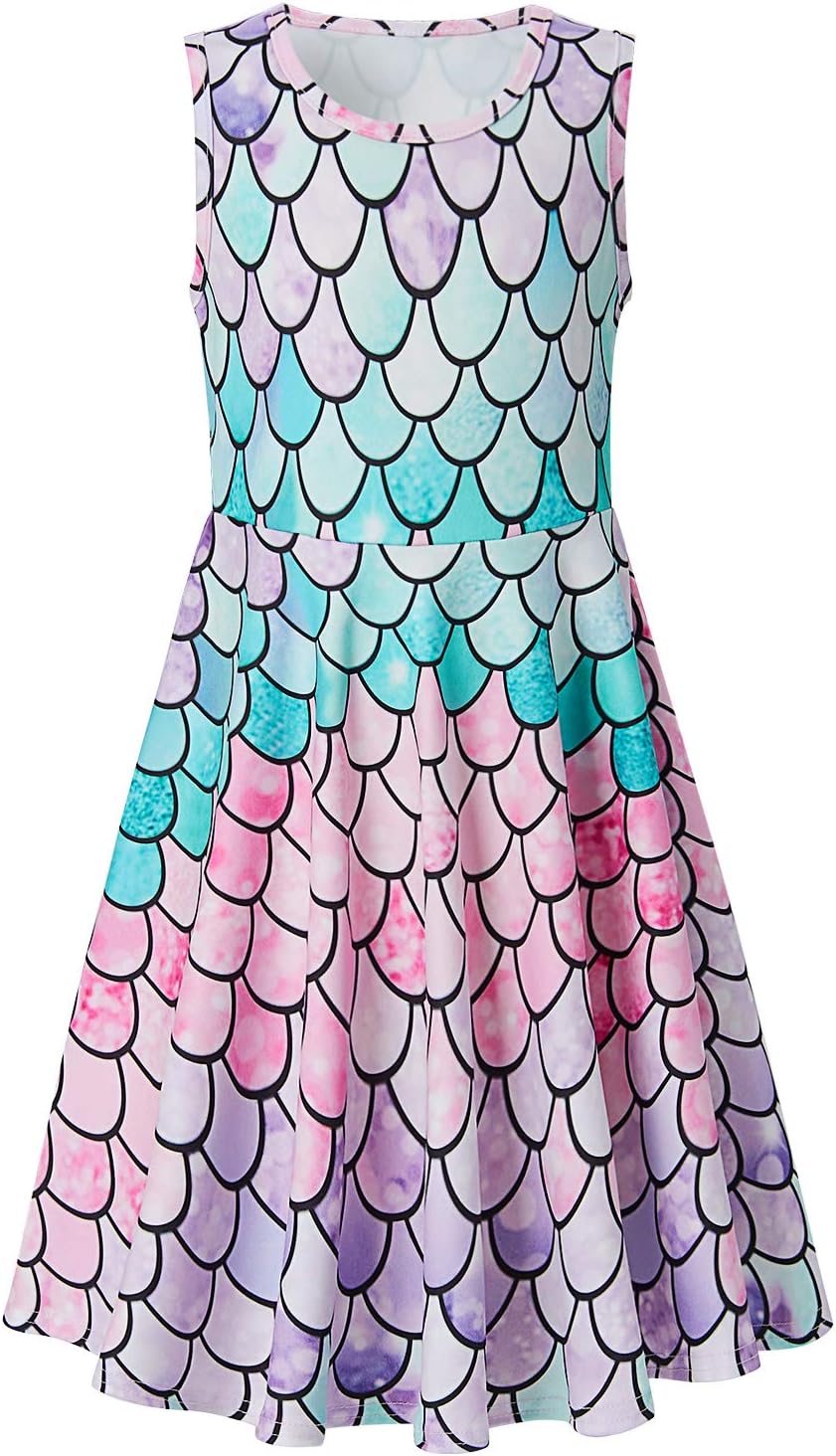 Girls' Cute Sleeveless Dress Round Neck Print Casual Party Sundress