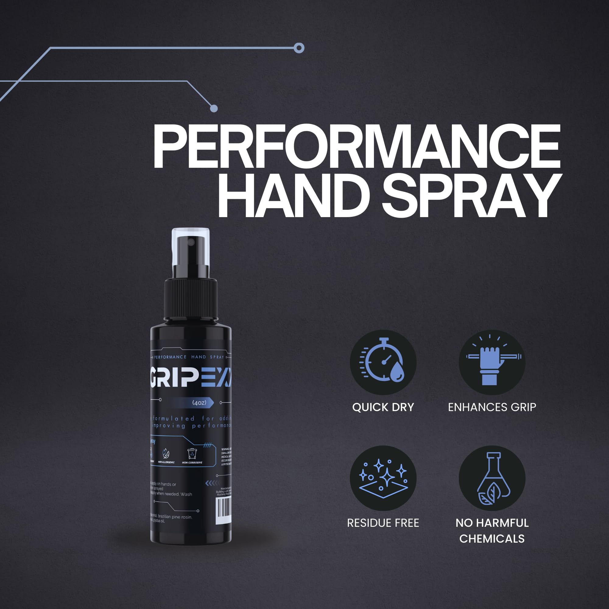 Sports Hand Grip Spray (4oz)- Boost Performance, Enhance Control and Maximize Grip - for Athletes: Tennis, Football, Pole Dancing, Basketball, Baseball, Golf, etc- Natural Rosin-Based Formula