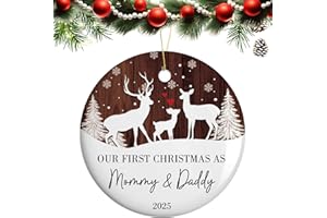 CHAMCRAN Our First Christmas as Mommy & Daddy 2025 Ornament - Gender Reveal Style Ceramic Keepsake for New Parents, First Tim