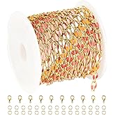 YOUBEIYEE Pink Mixed Color Enamel Chain for Jewelry Making Oil Drip Cable Bulk Chain Gold Plated Jewelry Chain Roll with Jewelry Findings