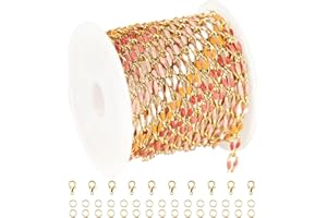 YOUBEIYEE Pink Mixed Color Enamel Chain for Jewelry Making Oil Drip Cable Bulk Chain Gold Plated Jewelry Chain Roll with Jewelry Findings