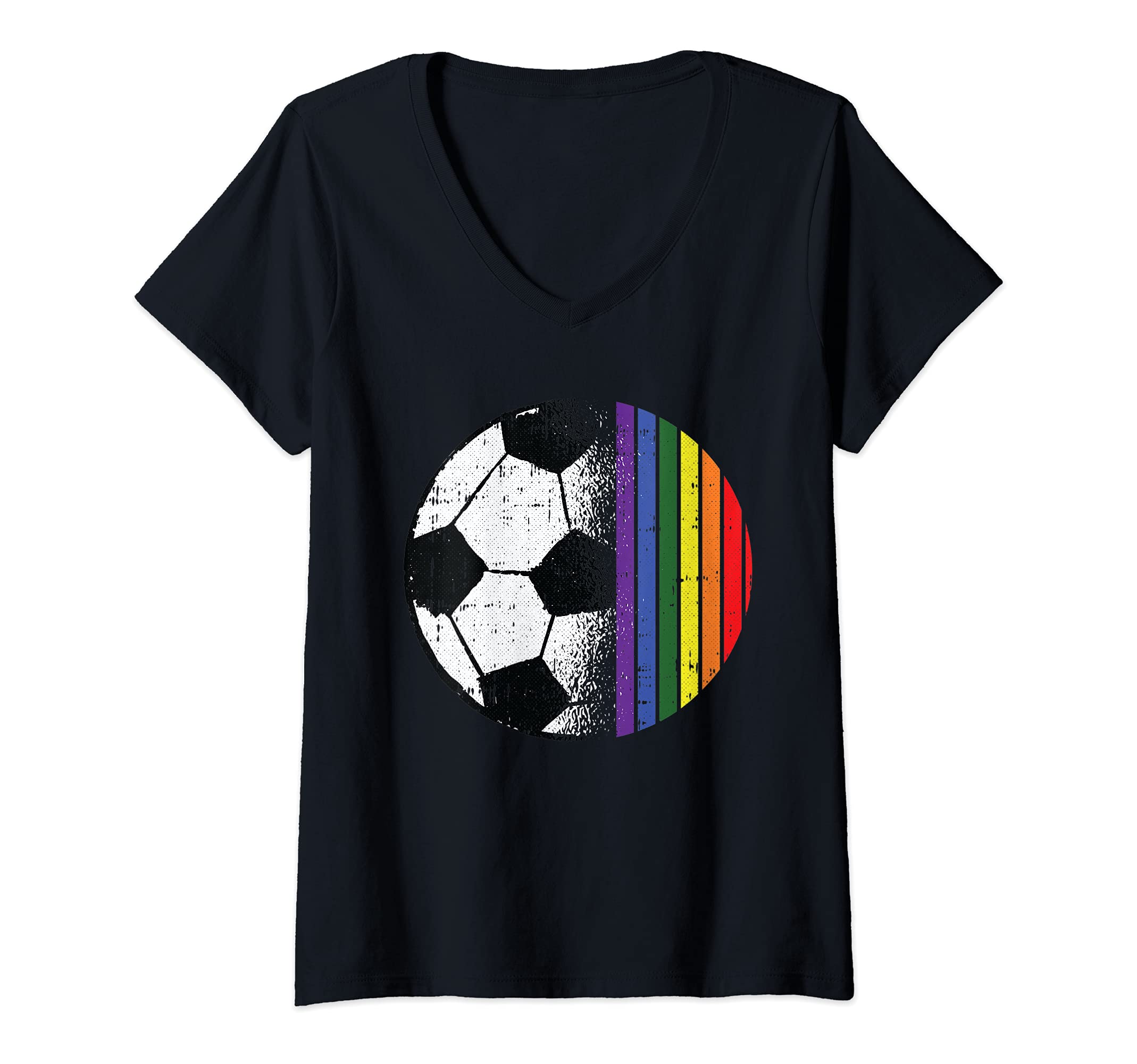 Womens Soccer Ball LGBT-Q Gay Pride Flag Sport Fan Player Ally V-Neck T-Shirt