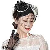 Women Fascinator-Hat with Veil - Vintage Tea-Party-Hat 20s Feather Pillbox-Hats for Cocktail Bridal Wedding