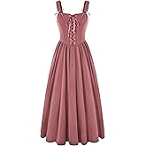 Scarlet Darkness Renaissance Dress Women Lace Up Cottagecore Sleeveless Long Dress Medieval Costume