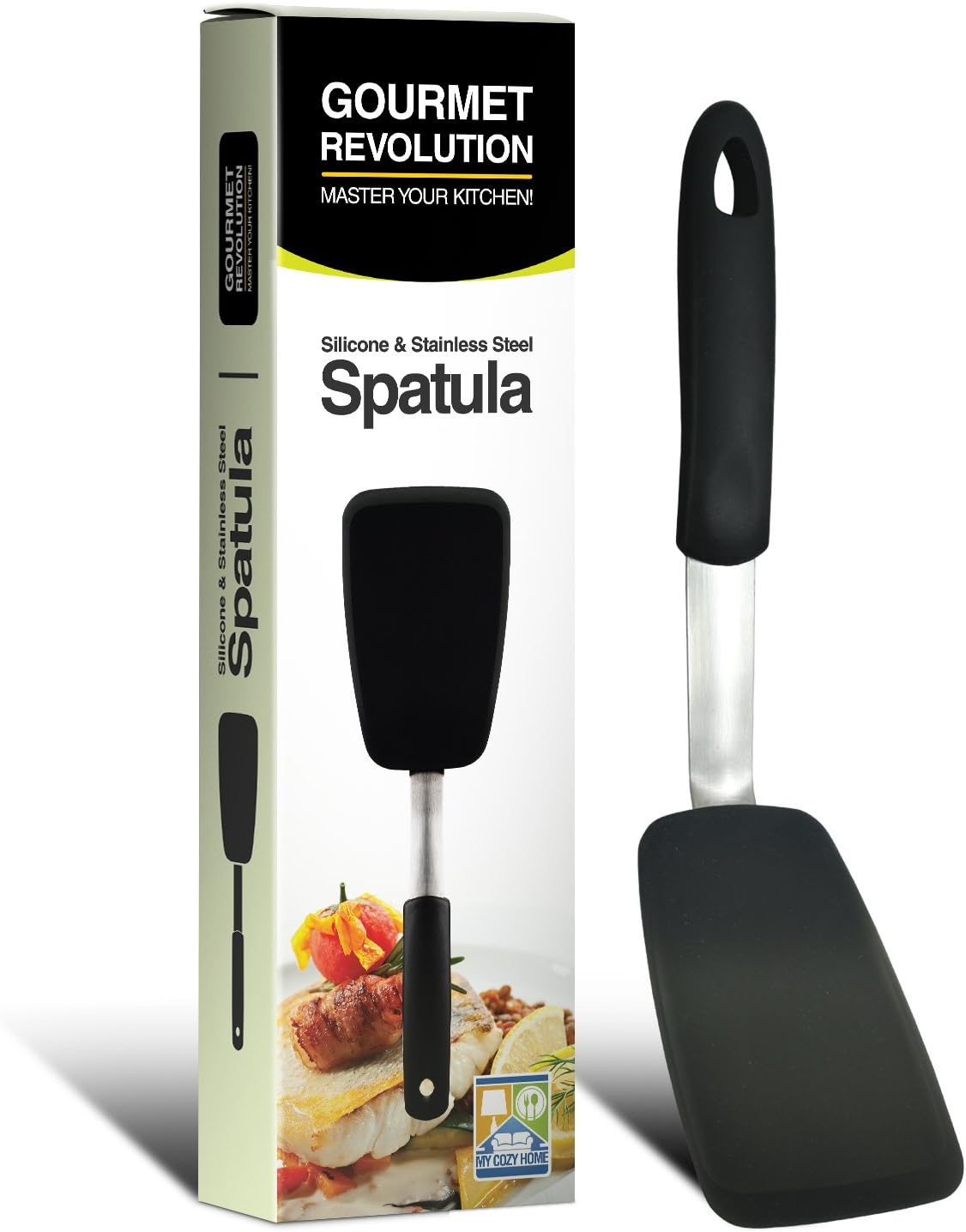 Spatula Silicone Turner - Nonstick, Heat Resistant, Stainless Steel and Large - Best for Cooking, Flipping, Baking, Sauteing and Pressing