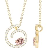 Rosec Jewels Certified Natural Morganite and Diamond Necklace With Silver Chain, Aaa Quality - Gift For Special Occasions