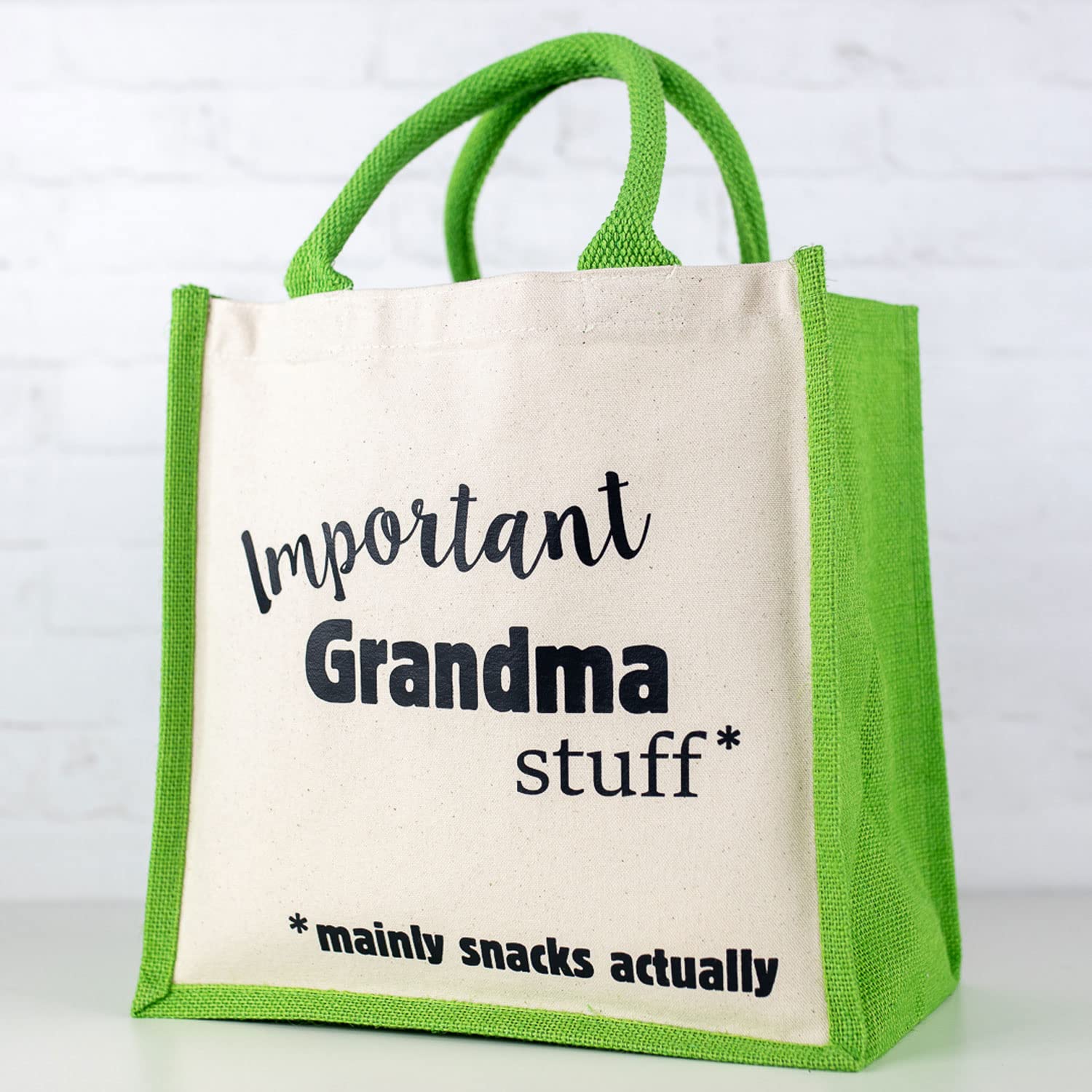 Stickerscape Important Grandma Stuff Canvas Bag | Gifts for Grandma or Nana at Christmas | Made in The UK (Green, Grandma), 003087G-A-FBA-Grandma