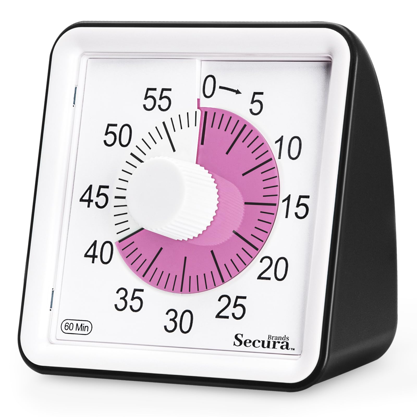 Secura 60-Minute Visual Timer, Timer for Kids, Classroom Timers, Countdown Time Tracker for Adults, Time Management Tool for Teaching (Pink & Black)