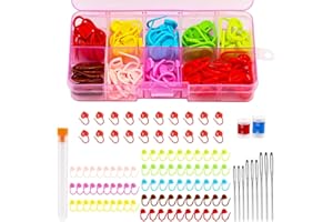 Mnuizu 100pcs Stitch Markers, Knitting Stitch Markers Locking Clips Set with Crochet Pins and Needle bottle for Crocheting, I
