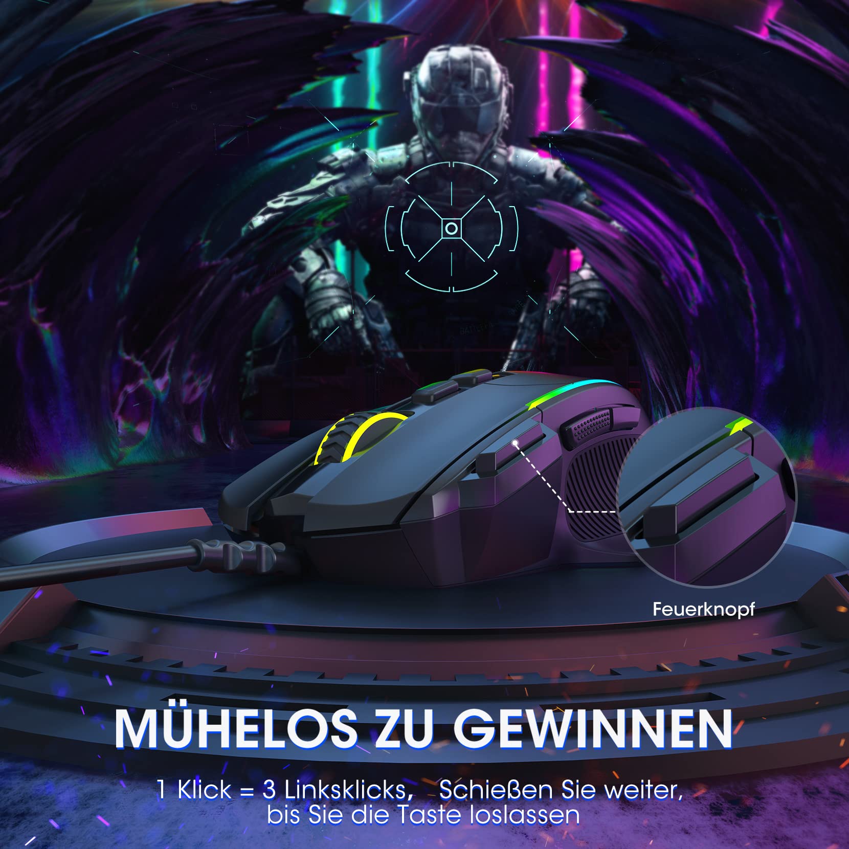 Dacoity Gaming Maus, Gaming Mouse mit 8 Programmierbare Tasten und Einstellbar 8000 DPI, RGB Beleuchtung PC Maus mit Kabel,USB-Wired Mouse mit Feuertaste ergonomisches für MMO,FPS,MOBA,Windows,PC,Mac 6