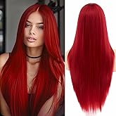 Sabosi Red Wigs for Women Long Straight Red Wig Middle Part Synthetic Cosplay Wig No Lace Nature Looking Girls Red Costume Full Wigs