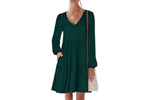 ANRABESS Womens Long Sleeve Dress 2025 Fall Casual V Neck Tiered Flowy Short Dresses Beach Travel Vacation Outfits