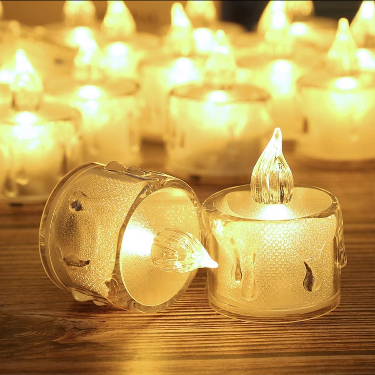 Photo 1 of SupBri 24 Pack Flameless Tea Lights Candles Battery Operated, Crystal Led Tealight Candles,Votive Electric Fake Candles for Valentines Wedding Diwali Christmas Decorations