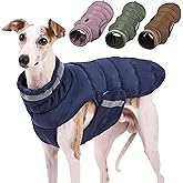 PlentiVive Dog Winter Coat, Athletic Fit Puffer Vest for Whippet Greyhound, Water-Resistant Fleece Lined Jacket with Adjustable Cocoon Fit for Cold Weather (Blue, Large)