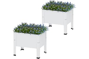 aboxoo 2 Packs 14 Inch Small Planter Raised Garden Bed with Legs,Outdoor Metal Planter Box for Patio,Elevated Garden Bed for Vegetables Flower Herb(White)