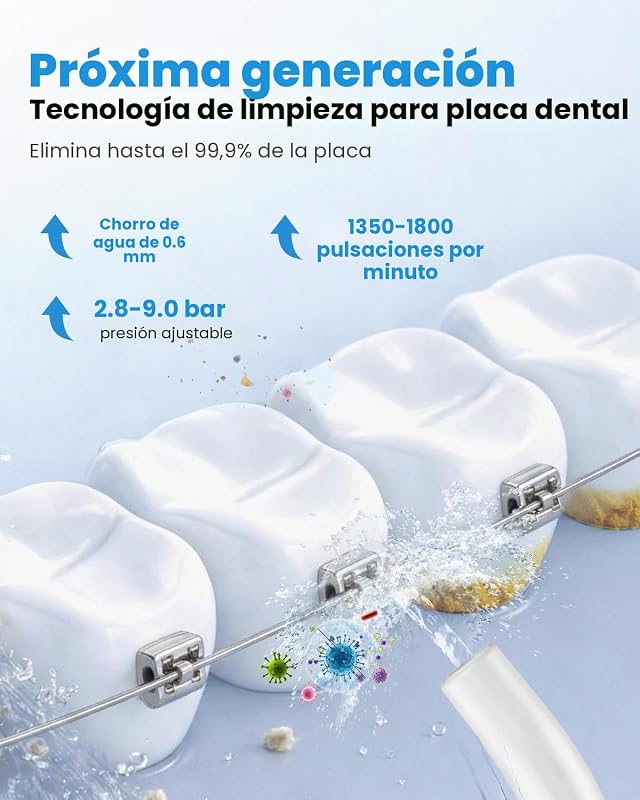 Irrigador Oral Elétrico 300ML, Irrigador Dentário 3+1 Modos, 6 Bicos IPX7 Limpador Dentário Portátil para Ortodontia/Gengivas Sensíveis - Limpeza Dentária Doméstica Entusiastas de Saúde Ora (Branco)