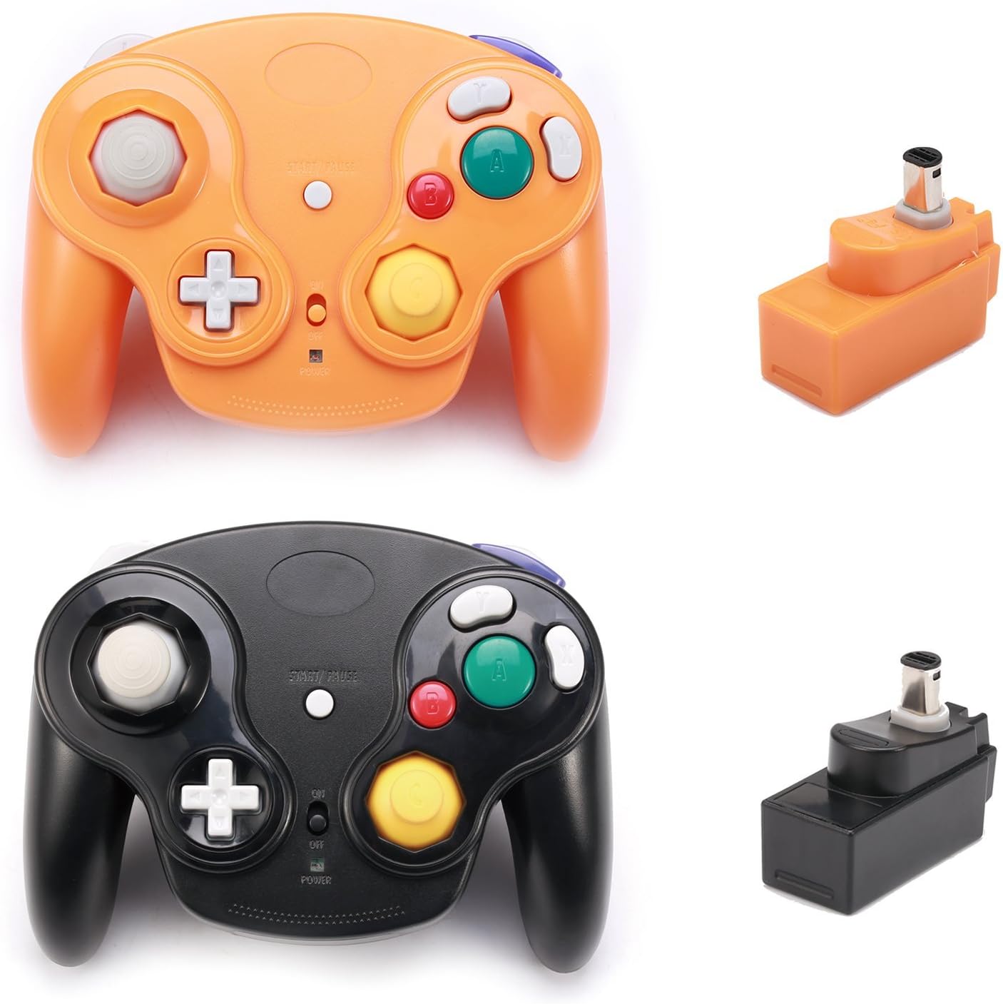 Poulep 2 Packs Classic 2.4G Wireless Controllers Gamepad with Receiver Adapter for Nintendo Wii U Gamecube NGC GC (Black and Orange2)