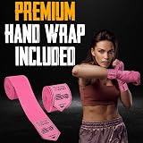 EVO Fitness Boxing Gloves Matte Black 8 oz with Hand Wraps Pink Women Men view 4