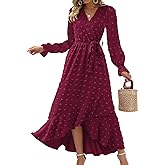 BTFBM Long Sleeve Maxi Dresses for Women Swiss Dot Boho Flowy Slit Cocktail Wedding Guest Dress Spring Clothes 2026