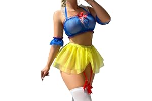 Mixxmix Cosplay Lingerie for Women Snow White Lingerie 7 Piece Sexy Roleplay Costumes with Stockings