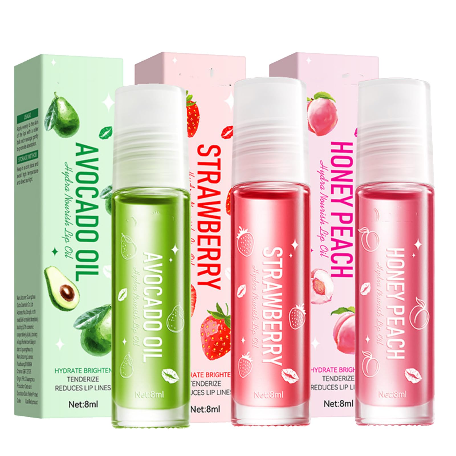 3PCS Lip Gloss Sets for Teenage Girls, Oil Kit Fruit Hydrating Plumping Balm Glow Oil, Moisturizing Roll on Liquid Lipstick Care Set, Make up Gifts for Women and Girls
