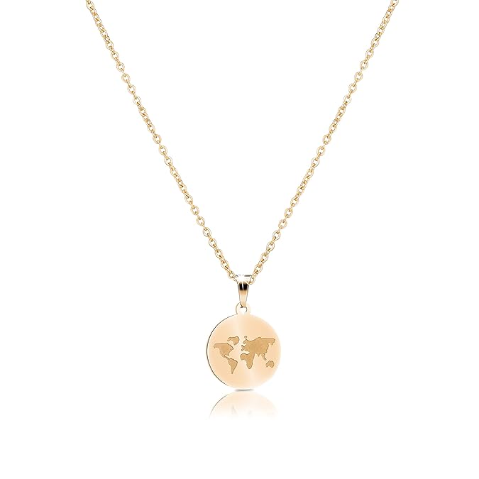 GD GOOD.designs EST. 2015 ® Damen Weltkugel Coin Halskette (45cm Kettenlänge) Globuskette mit rundem World Anhänger