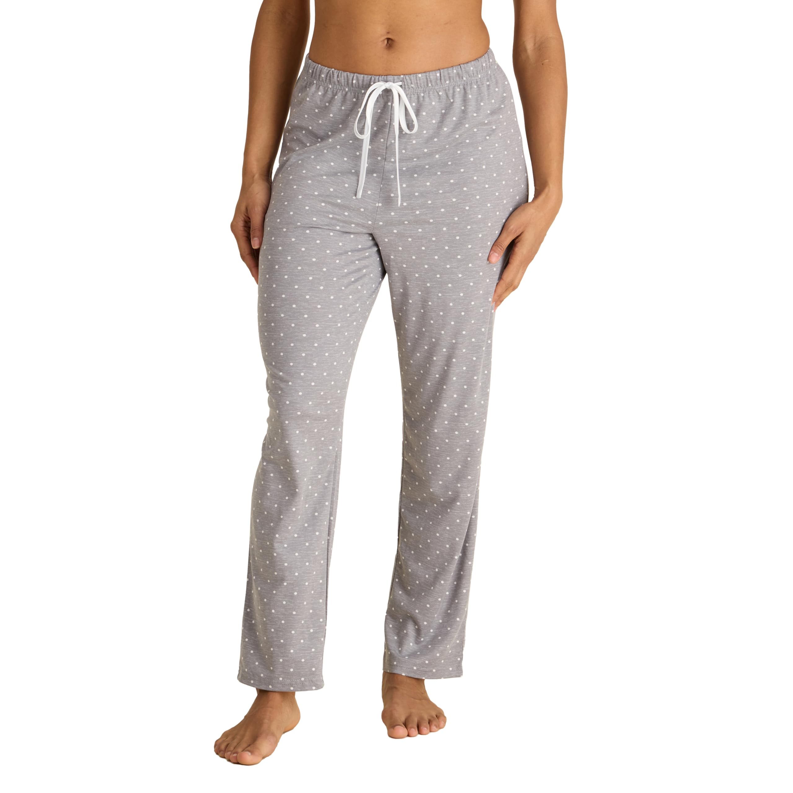 TAHARI Women’s Straight Leg Drawstring Pajama Pants with Pockets, Lt Grey Heather Pin Dot, Medium