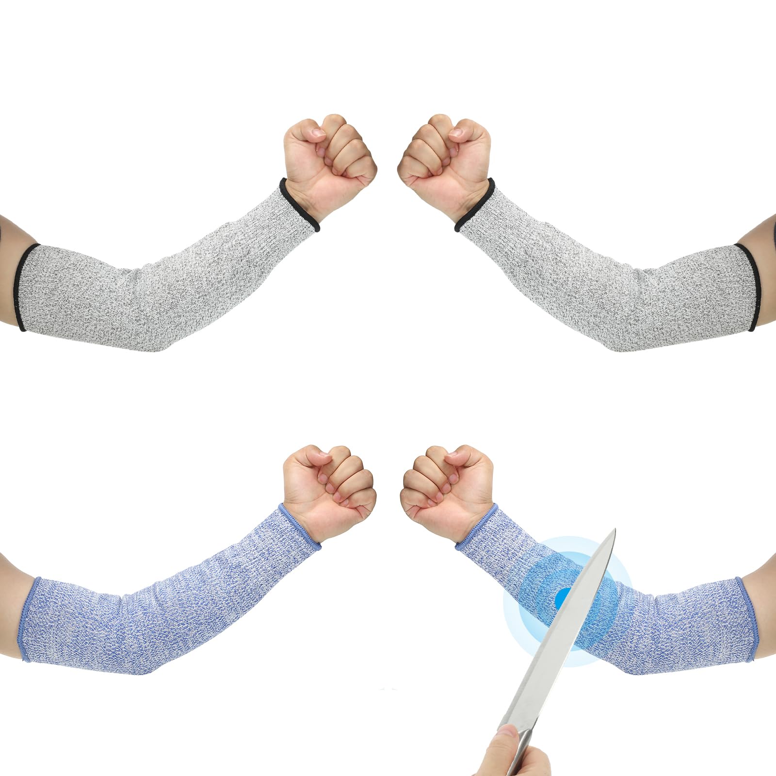 PATIKIL 16 Inch Cut Resistant Sleeve, 2 Pairs Arm Safety Protectors Sleeves Forearm Sleeve HPPE Level 5 Protection for Thin Skin and Bruising, L, Blue/Gray