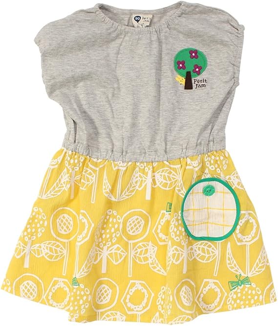 Amazon プチジャム Petit Jam 盛夏の3柄ドッキングワンピース切替ワンピ 半袖 130 イエロー ワンピース チュニック 通販