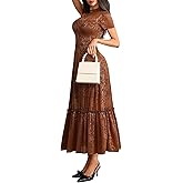 GothDark Womens Elegant Vintage Floral Lace Dress Short Sleeve Double Layer Gothic Midi Wedding Guest Cocktail Dresses