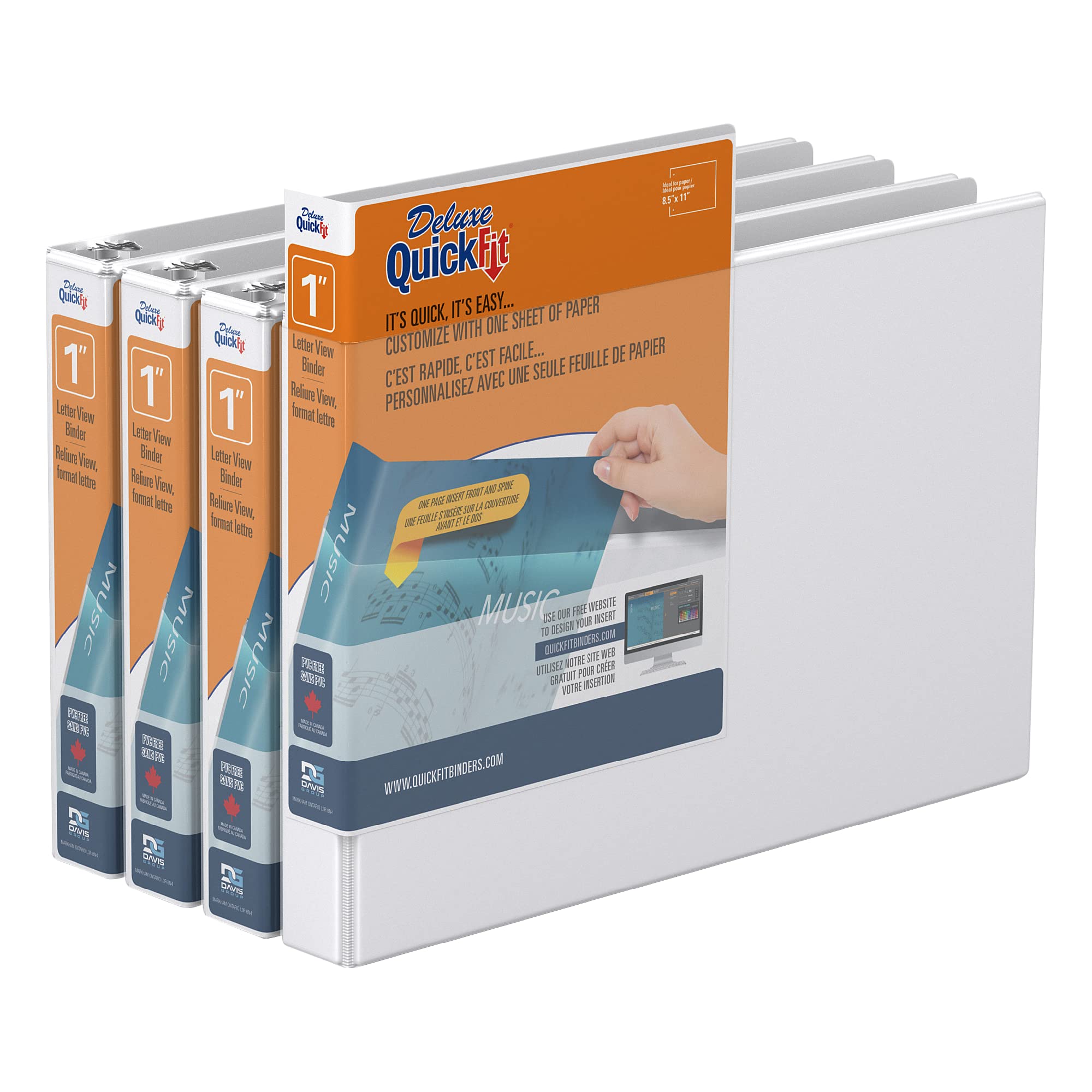 Photo 1 of QuickFit Landscape 3 Ring Binder, Heavy-Duty Round-Ring Binder, 8 1/2" x 11" x 1", Pack of 4, White