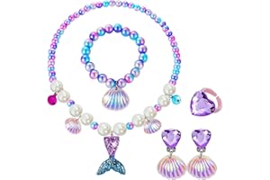 DkakoJew Jewelry Set For Girls Necklace Bracelet Earring ring Set Mermaid Necklace For Girls Jewelry Set Halloween Christmas Birthday Gift