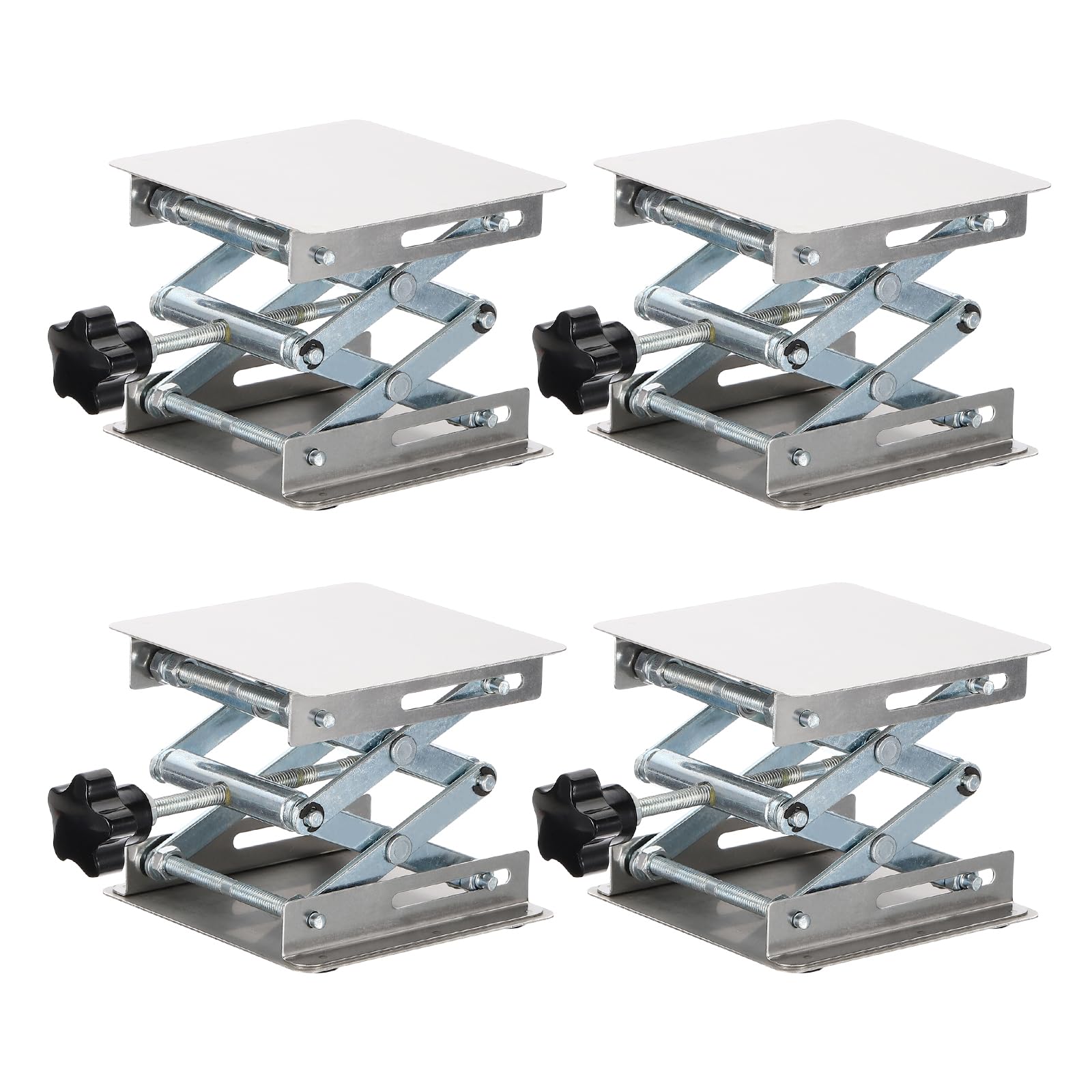 PATIKIL 4" x 4" Laser Engraver Lab Jack, 4 Pcs Mini Stainless Steel Scissor Lift, Adjustable Height Lab Jack for Laser Engraving Machines, Silver
