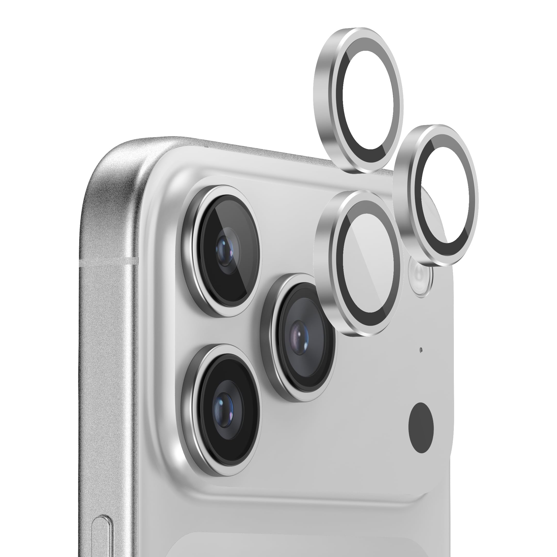 FLOLAB NanoArmour Anti-Reflective for iPhone 17 Pro Max/iPhone 17 Pro Camera Lens Protector - Durable Tempered Glass with Aluminum Ring, TruColors, Ultra Clear, Easy Install - Silver