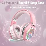 Ozeino Wireless Gaming Headset 2.4G Type C 40h RGB Pink PS5 PS4 PC view 4