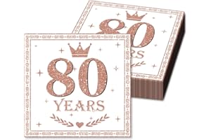 YYBD 40 Pack 80th Birthday Party Napkins Cheers to Years Cocktail Napkins Glitter Pink Anniversary Beverages Napkin Birthday 