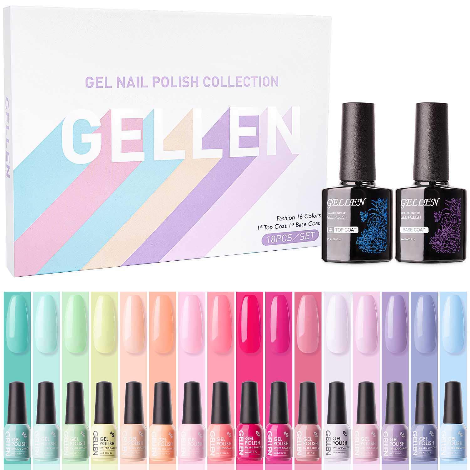 Amazon Com Gellen 16 Colors Gel Nail Polish Set With Top Base