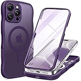 BERFY for iPhone 16 Pro Max Case for Women Girls,[Compatible with MagSafe][Built-in Glass Screen Protector and Camera Protection] Cute Wave Matte Full Body Phone Case for iPhone 16 Pro Max,Deep Purple