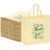 Tosnail 50 Pack Reusable Thank You Grocery Tote Bags, Large Foldable Shopping Bag with Handle, Durable Recyclable Cloth Fabric Bags for Stores, Bakery, Market, Business Gifts