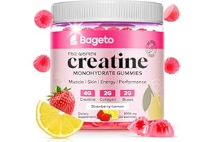 BAGETO Creatine for Women, 120 Ct Sugar-Free Creatine Monohydrate Gummies with Collagen, BCAAs, Vitamin C & B12 for Muscles, Energy & Booty, Flavored Vegan Creatine Pre and Post Workout Supplements for Women