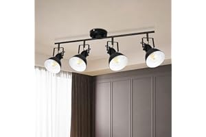 HiBay Track Lighting Fixtures Ceiling, Adjustable 4-Light Ceiling Spot Light, Industrial LED Track Lights Black Spotlight Indoor for Kitchen, Dining Room, Bedroom, E26 Base (Bulb Not Included)