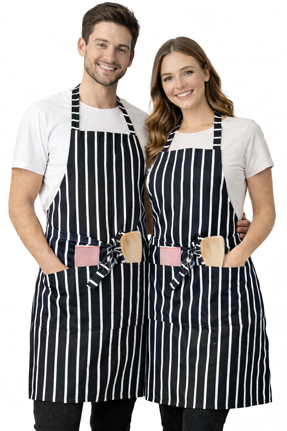 IBEX Polycotton Stripe Butcher Bib Apron with Pocket, Professional Home Kitchen Apron for Restaurants, Bar Staff, Chefs, Waiters, Caterers, Baking, Black/White — image 1